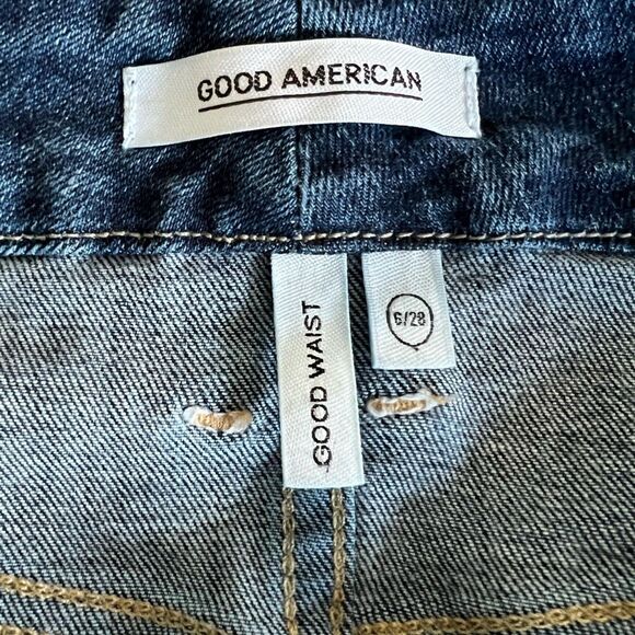 Good American Blue 349 Stretch Skinny Jeans Distressed Hem Size 6 Med Wash - Picture 3 of 7